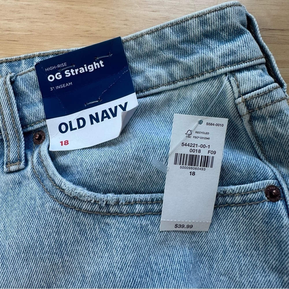 Old Navy Womens High Rise O.G. Straight Distressed Jean Shorts Sz 18 Stretch NWT - Picture 6 of 8